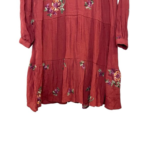 Anthropologie Fig And Flower Size PS Embroidered Ruffle Tiered Boho Mini Dress - Picture 5 of 7
